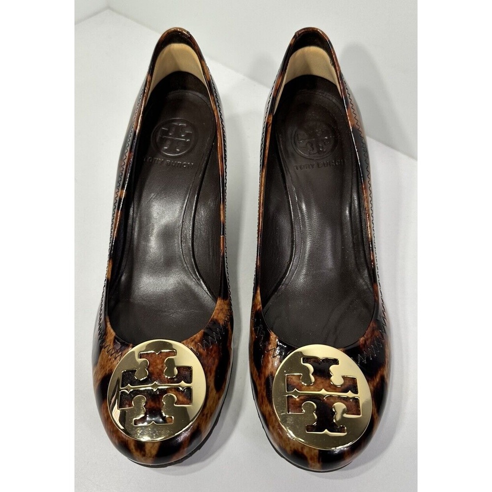 Tory‎ Burch Shoes Sally Patent Leopard Print Wedge Heels Pumps Size 7M